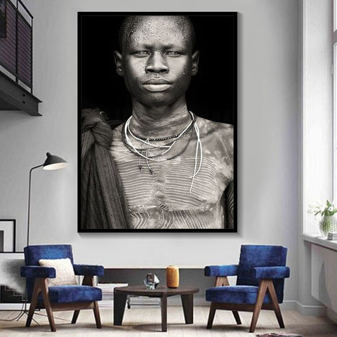 Tableau Portrait Africain Noir et Blanc