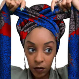 Foulard Femme Africaine bleu rouge gris