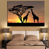 Tableau Africain Girafes Coucher de Soleil
